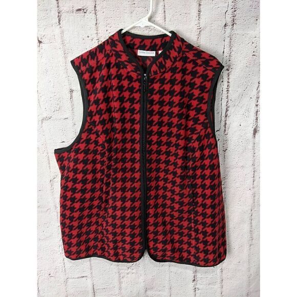 Susan Graver Fleece Red & Black Houndstooth Full zip Vest‎ Plus size 2X - Picture 1 of 7